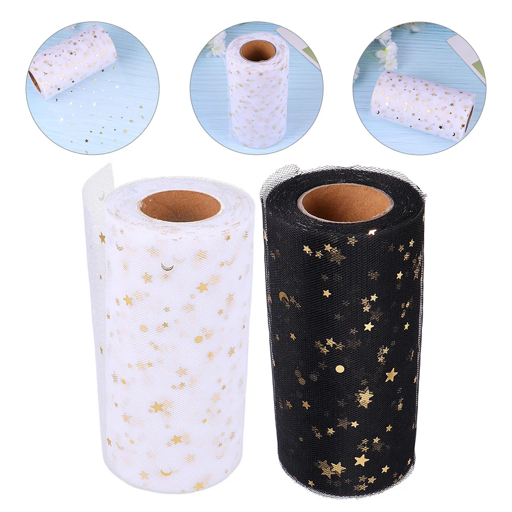 

2pcs Star Sequin Tulle Fabric Roll Premium Wedding Decor Craft Diy Ribbon Spool For Skirt Table Chair Sash Party Decoration