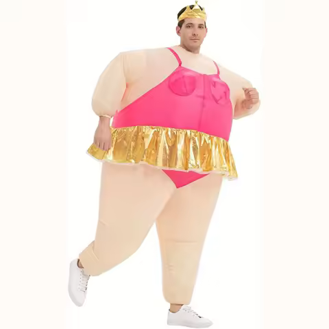 Inflatable Ballet Dancer Costume Adult - Funny &amp; Festive Pink &amp; Golden Sequin Blow-Up Costume for Halloween, Ballet Costume,