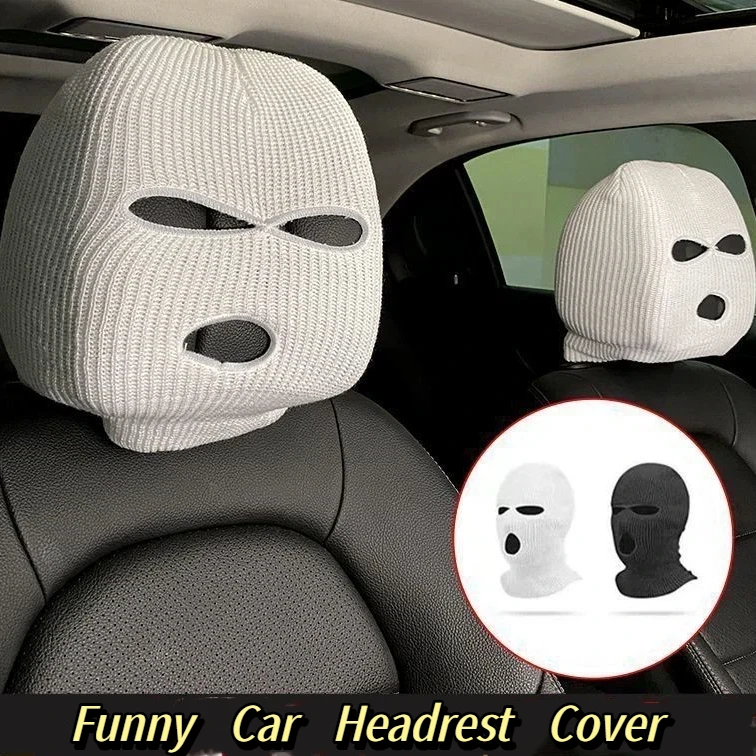 

Funny Ski Mask Style Car Headrest Cover, Universal Front Seat Protector Wrap for Vehicle Interior Decoration Accessory