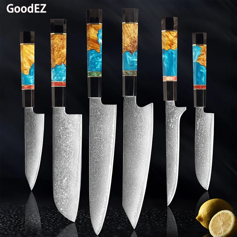 GoodEZ  5 inch Kiritsuke Knife Damascus Santoku Knife Japanese Hunting Knives Kitchen Portable Multifunctional Meat Knife Table