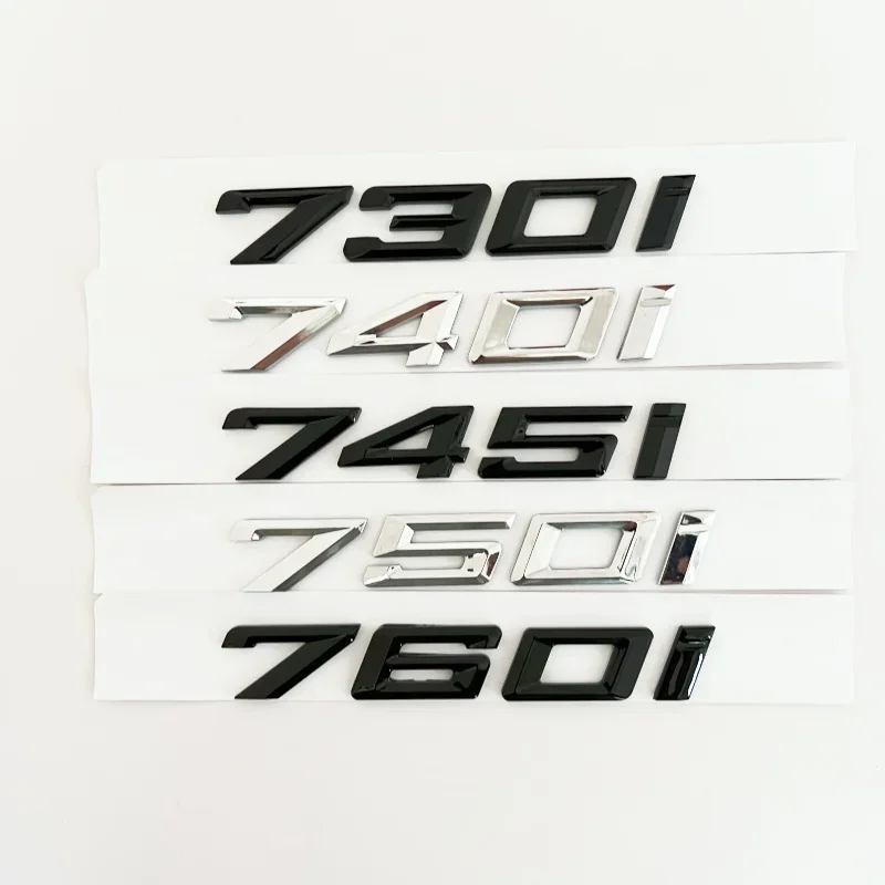 

New Font Numbers Letters 730i 740i 745i 750i 760i Top ABS Emblem for BMW 7 Series Car Trunk Nameplate Logo Sticker Black Chrome