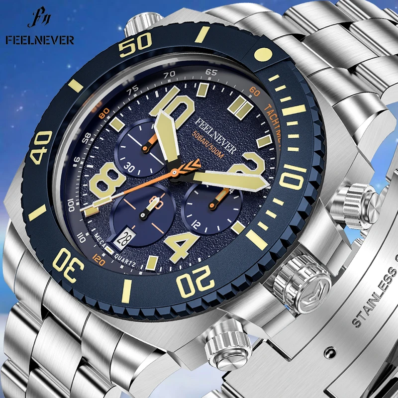 FEELNEVER Men Watch Fashion Sapphire VK63 Mechanical Watches For Men Waterproof Luminous Automatic Wristwatch Clock Montre Homme