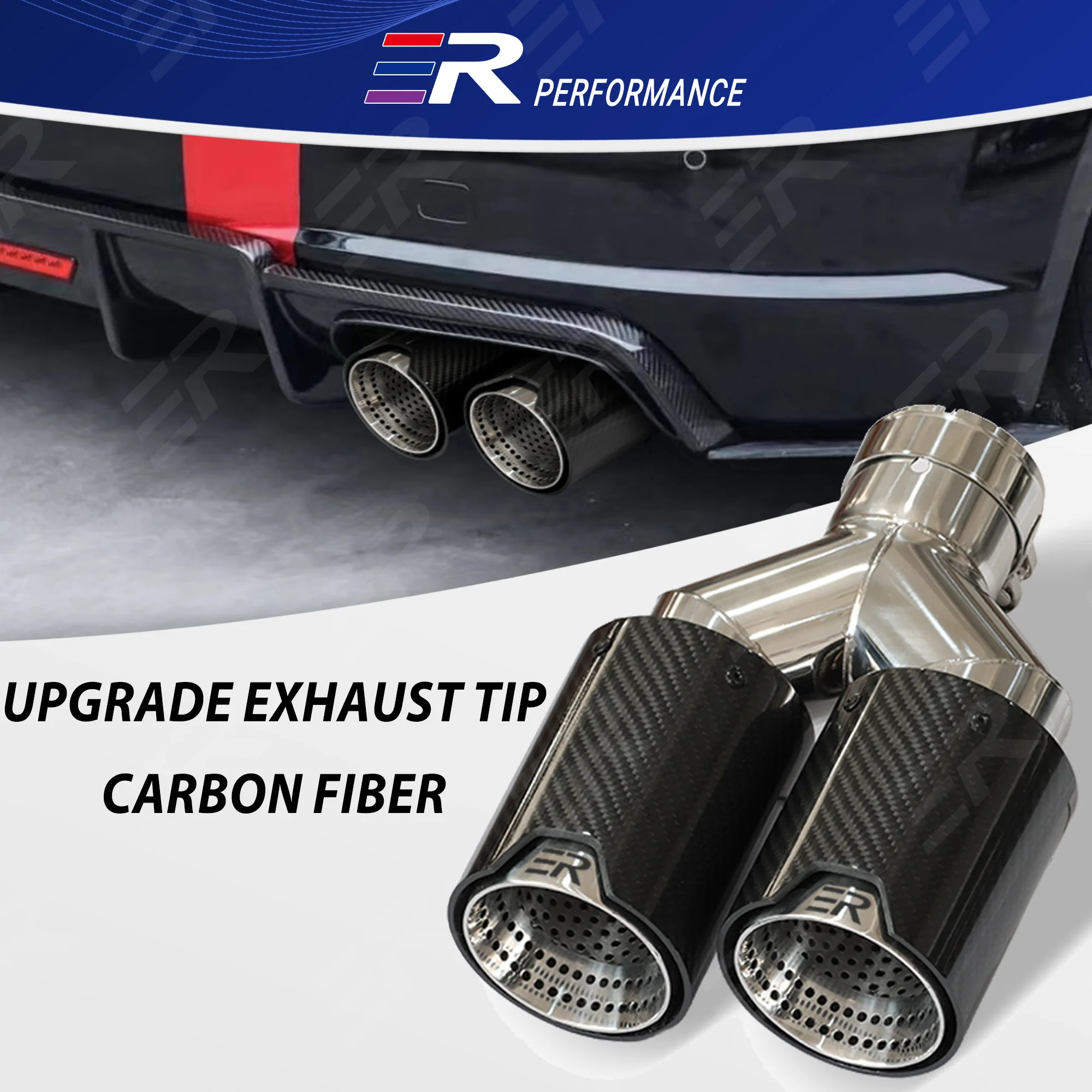 ER 1PC Upgrade Universal Exhaust Tip For Car Accessories Real Glossy Carbon Fiber Dual Outlet Auto Muffler Pipe Modification