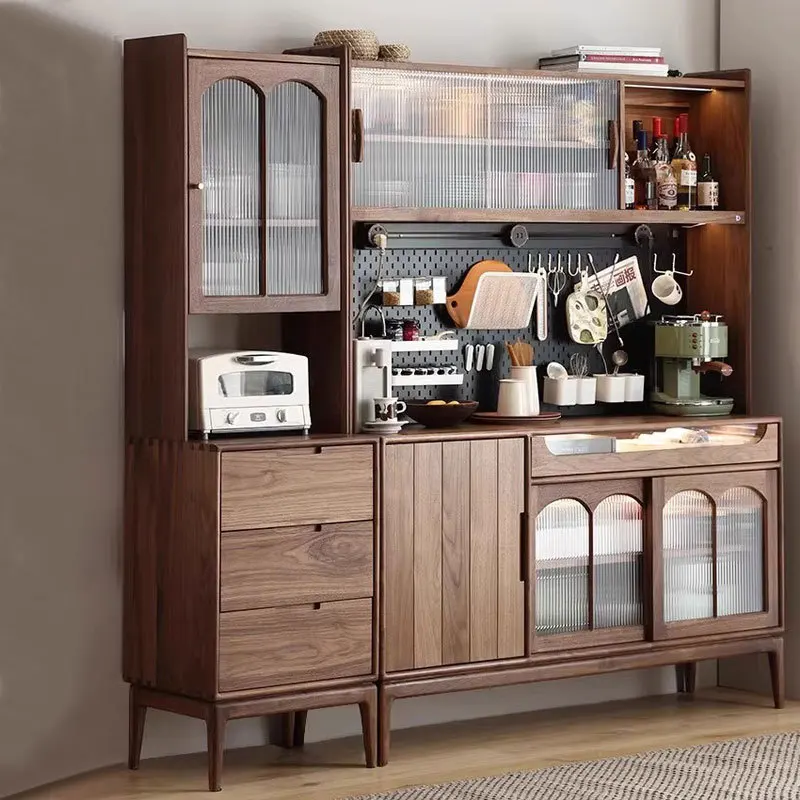 

Black walnut sideboard, restaurant, American retro wall-wall-integrated, large-capacity storage, storage bowls, tea