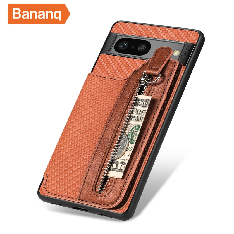 

Bananq Card Pocket Wallet Phone Case For Google Pixel 7 6 Pro 6A 7A Zipper Card Slots Flip Kickstand Cover