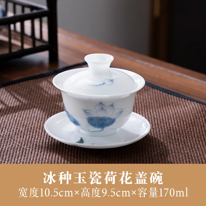White Porcelain Hand-painted Three-talents Covered Bowl retro Chinese Household Non-burning Hand Tea Cup Kung Fu Tea Set Accesso