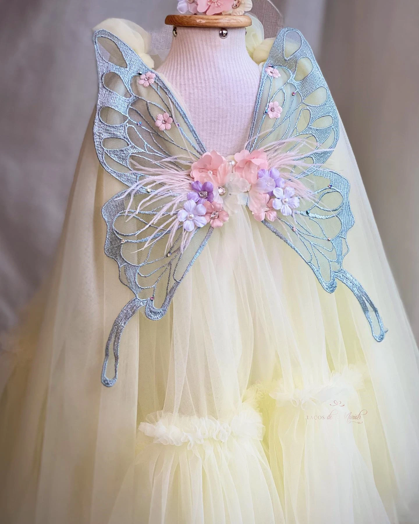 Lovely Sky Blue Flower Girl Dresses For Wedding Butterfly A Line Floral Lolita Toddler Pageant Gowns Kids Birthday Dress