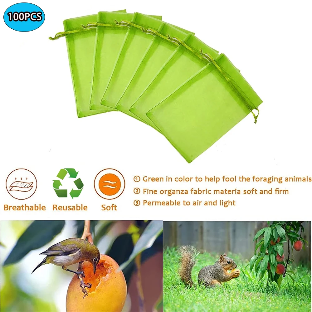 20-100PCS Vegetable Grapes Fruit Grow Bags Fruit Protection Bags Garden Anti-Bird Netting Mesh Bag Orchard Strawberry Plant Bags