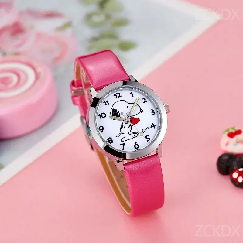 Snoopy Children\'s Cartoon Quartz Watch Fashion Animation Boy Girls Luminous Wrist Watch PU Leather Strap Cute Kids Clock Gift