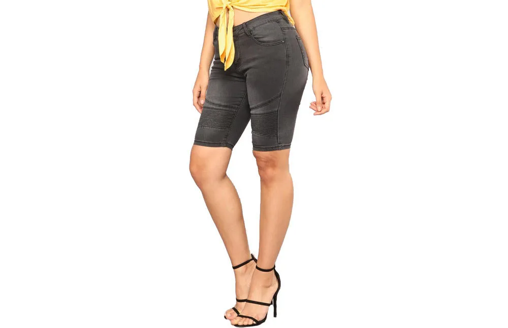 2023 Summer Fashion New Grain Casual Solid Color High Waist Women's Denim Middle Pants