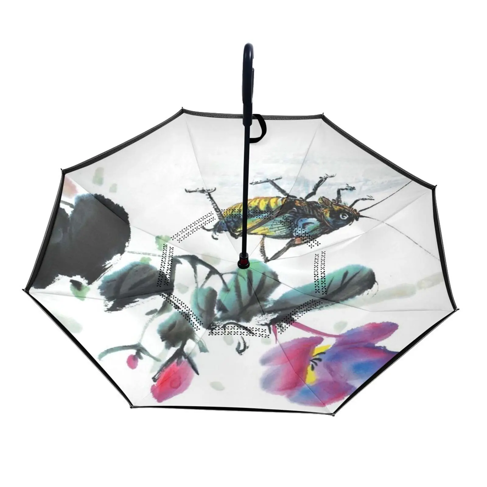 Insect ReverseDouble Layer Inverted Umbrella Self Stand C-Hook Long Handle For Car Manual Open Way Sun/Rain Umbrella