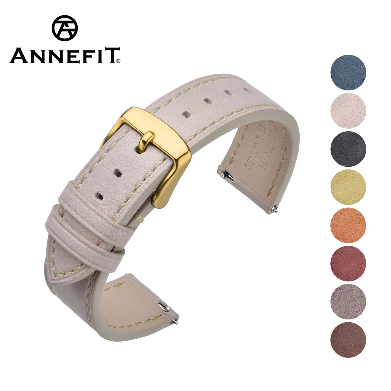 ANNEFIT Oil Wax Leather Watch Strap 17mm 18mm 19mm 20mm 21mm 22mm Quick Release Watchband Golden Buckle for Men Women