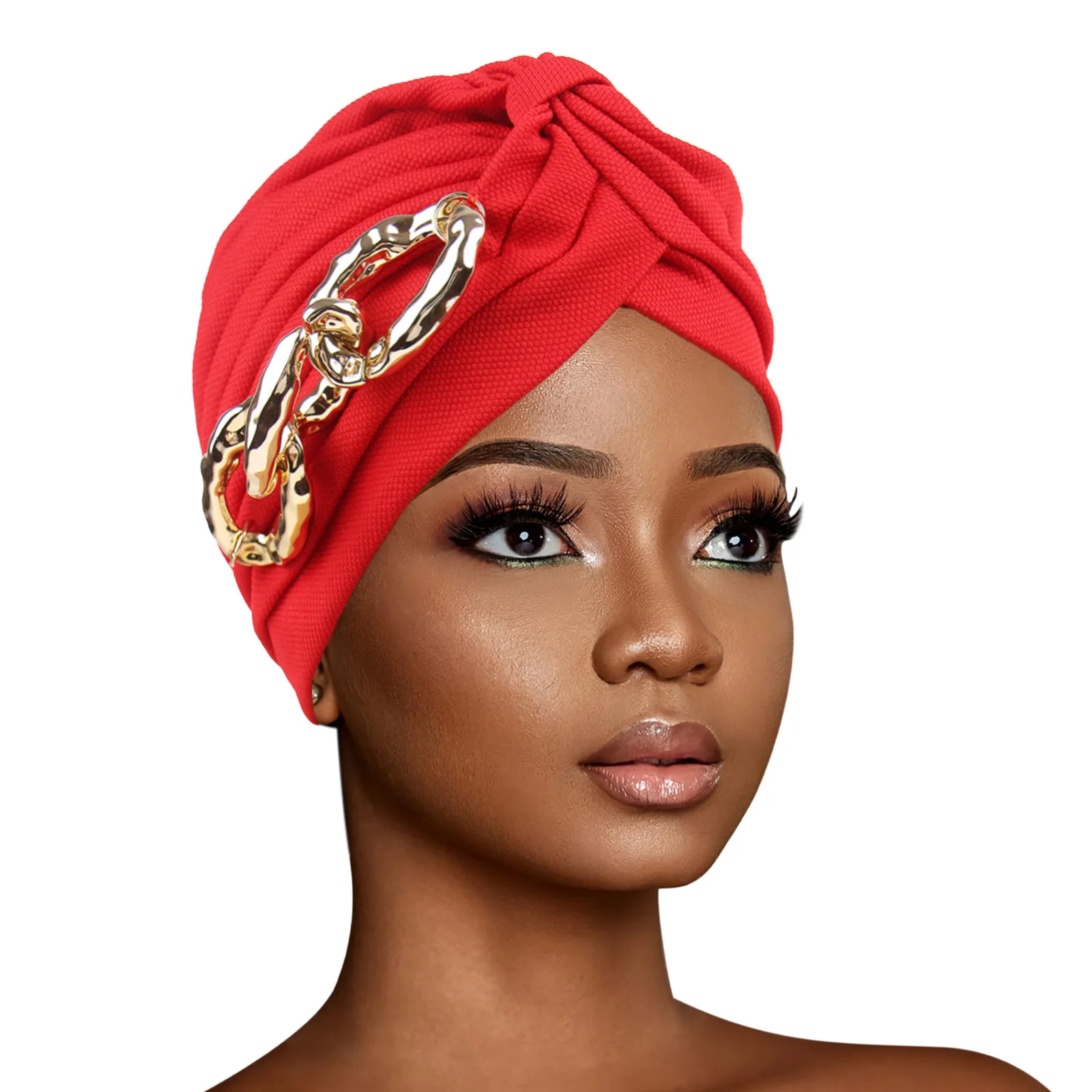 2025 New Women Indian Hat Chain Bonnet Pleated Beanies Muslim Hijab Headscarf Hair Loss Head Cover Chemo Cap Wrap Turbante Mujer