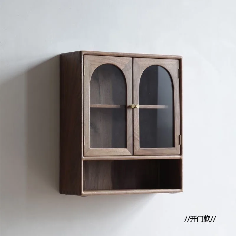 Nordic Japanese-style wall cabinet solid wood teapot set cup dust locker hanging solid wood
