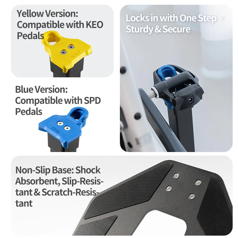 Road Bike Quick-Release SPD/KEO Lock Pedal Kick Stand Display Rack Carbon Steel Stable Bicycle Rack Indoor Bike Parking Mount