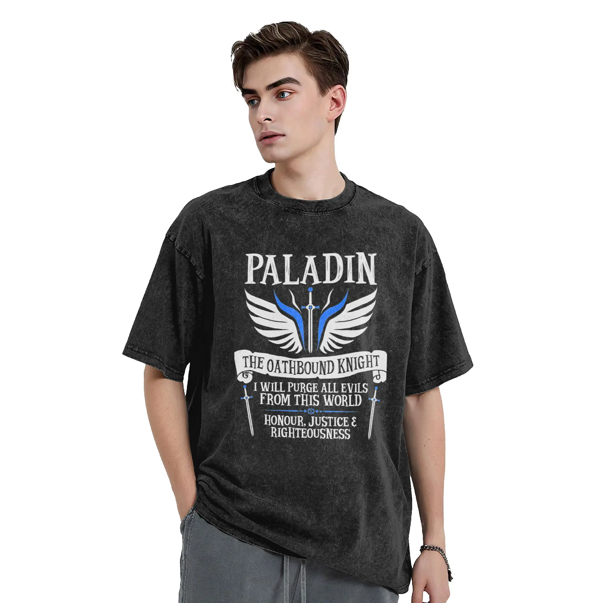 Paladin The Oathbound Knight Vintage Washed T Shirt for Men Women Pure Cotton T-Shirt O Neck Dungeon And Dragon Clothes Gift