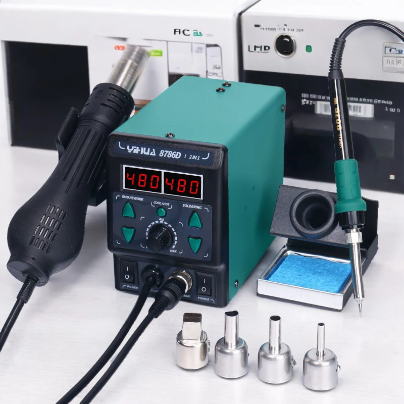 

YIHUA 8786D-I SMD Soldering Station Double Digital Display Cool Hot Air Gun Soldering Iron 2 in 1 Rework Station