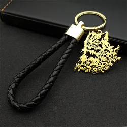 Lovely Cat in Flower Stainless Steel Pendant Keychain for Women Men Gold Color Alloy PU Leather Kitty Animal Keyring Jewelry