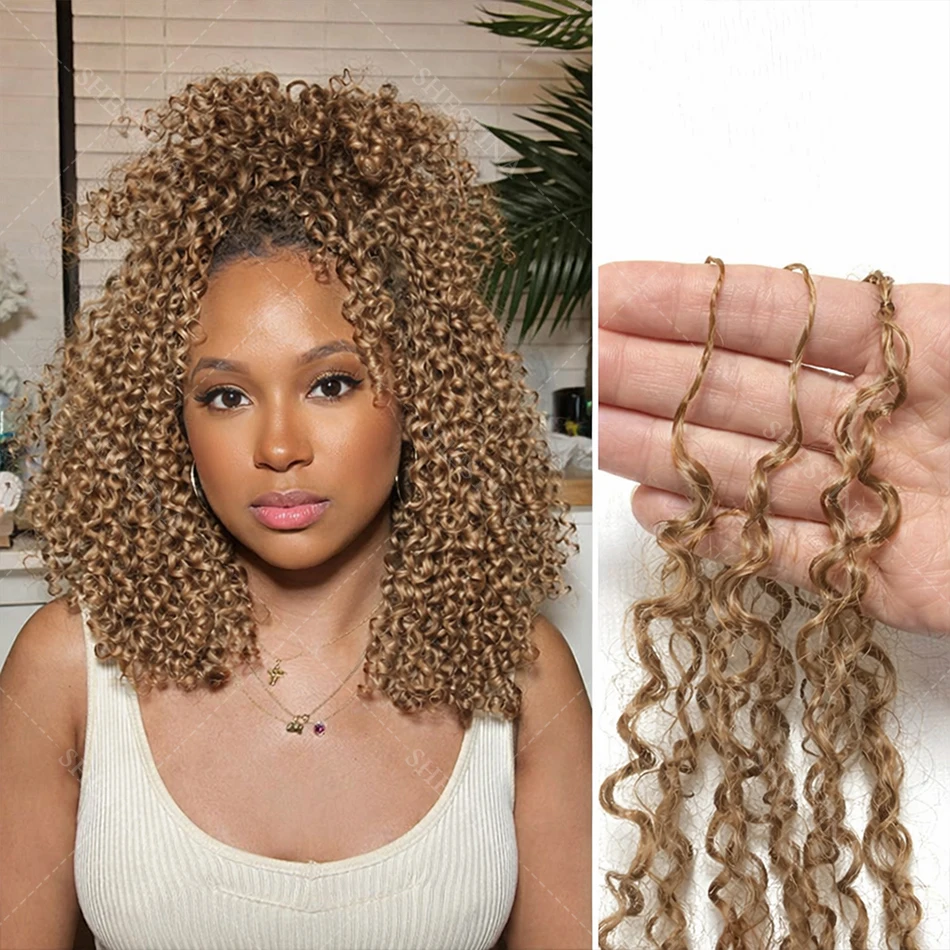 

Honey Blonde Feather Crochet Human Hair Extensions Knotless Pre-Separated Pixie Curl Small Spirals Curly Crochet Hair for Boho