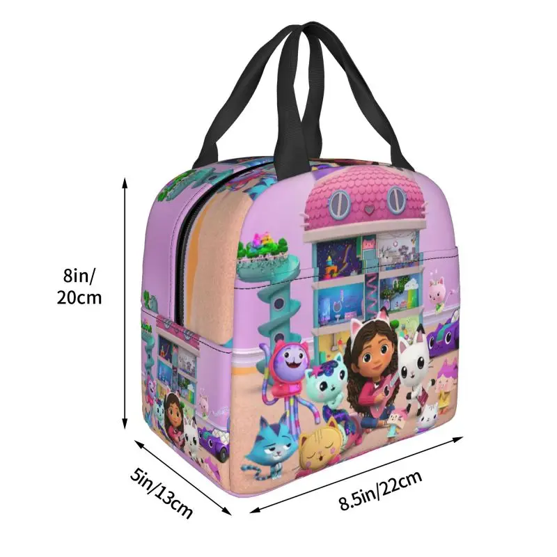 Gabbys Dollhouse Cartoon Thermal Insulated Lunch Bags Mercat Cats Animals Portable Lunch for School Children Storage Food Box