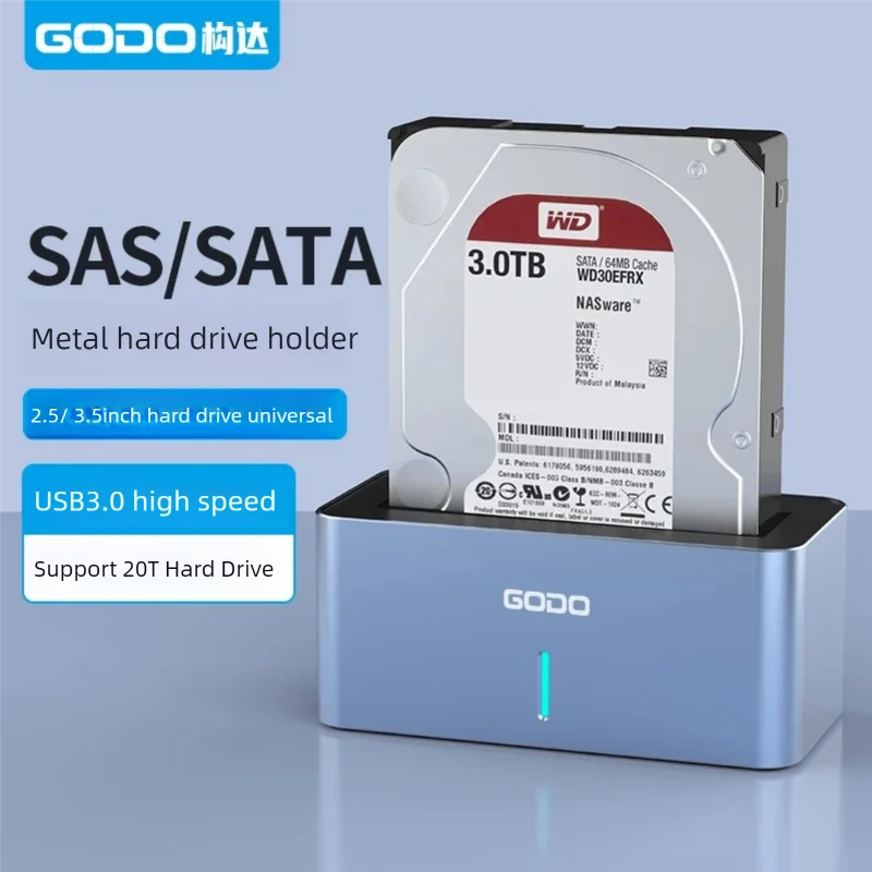 GODO USB 3.0 SAS SATA Hard Drive Docking Station Hard Drive External Enclosure for 2.5/3.5 Inch SSD HDD Disk Case Aluminum Box