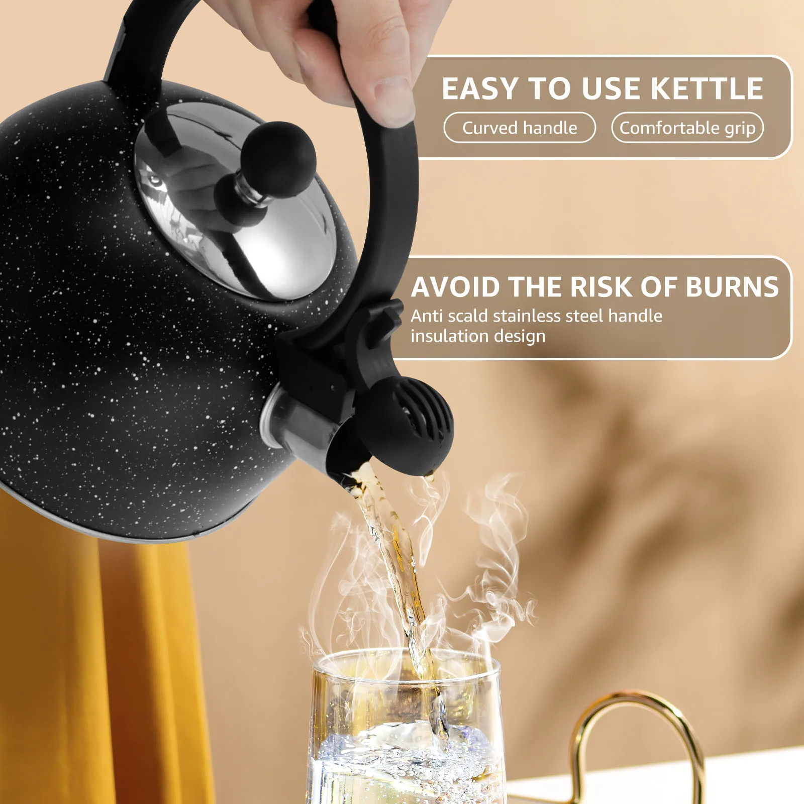 Whistling Kettle with Ergonomic Handle 2L Stove Top Kettle Stainless Steel Stove Top Tea Kettle for Gas Stove Induction Cooker