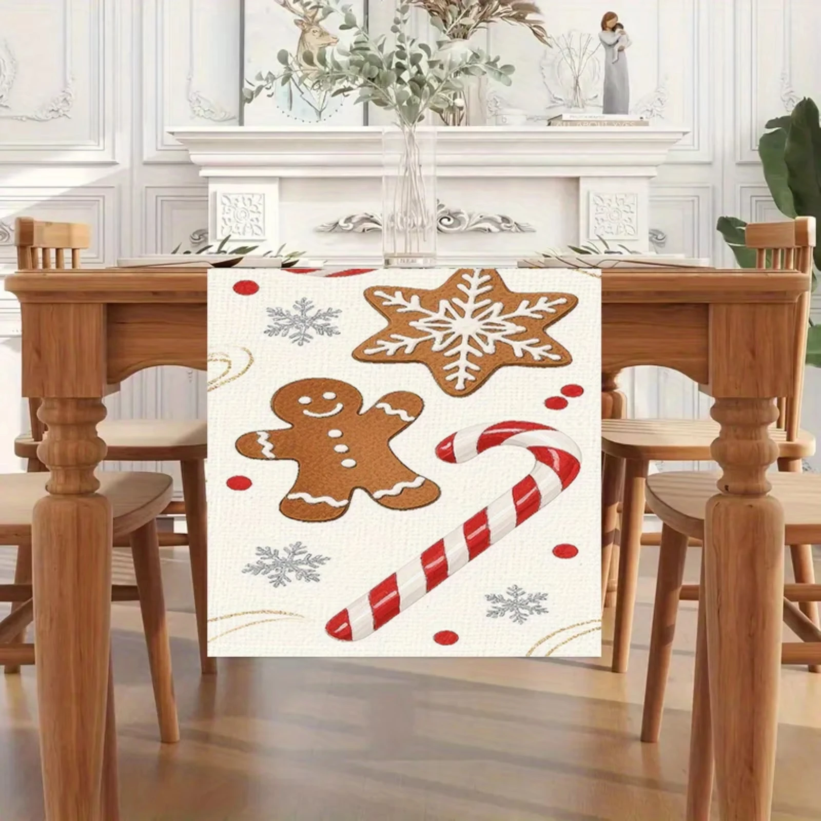 زينة عيد الميلاد الجدول عداء الثلج الزنجبيل الرجال و قصب الحلوى تصميم السنة الجديدة ديكور مفرش طاولة الجدول مسار