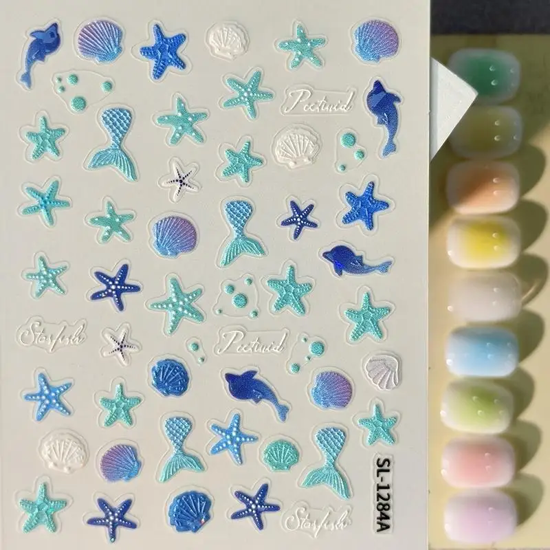 Embossed 3D Ocean Nail Art Stickers 1Pcs Starfish Print Self Adhesive Easy Apply Nail Decor for Home Manicure Enthusiasts