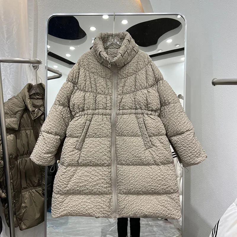 Winter Women White Duck Down Coat Female Stand Collar Drawstring Zipper Coat Casual Lady Thick Warm Puffer Outwear