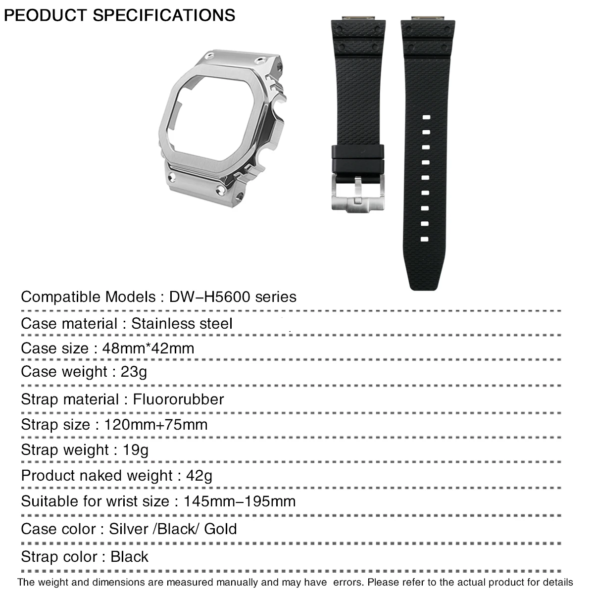 Stainless Steel Case Strap Watch Modification Accessories Compatible with DW-H5600 Model.