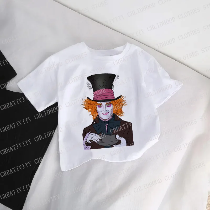 Alice in Wonderland T-shirt 2024 Children Disney Kid Tee Shirt Short Sleeve Casual Clothes Boutique Boy Girl Korean Version Tops