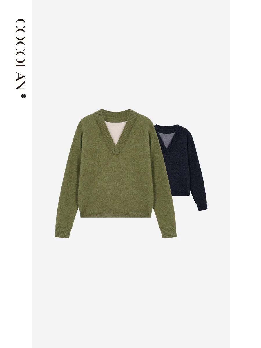 

Теплый свитер Camere для женщин: повседневный топ с V-образным вырезом, имитация двухслойности, зимний, модный, удобный, свободного кроя, с длинными рукавами, вязаный.