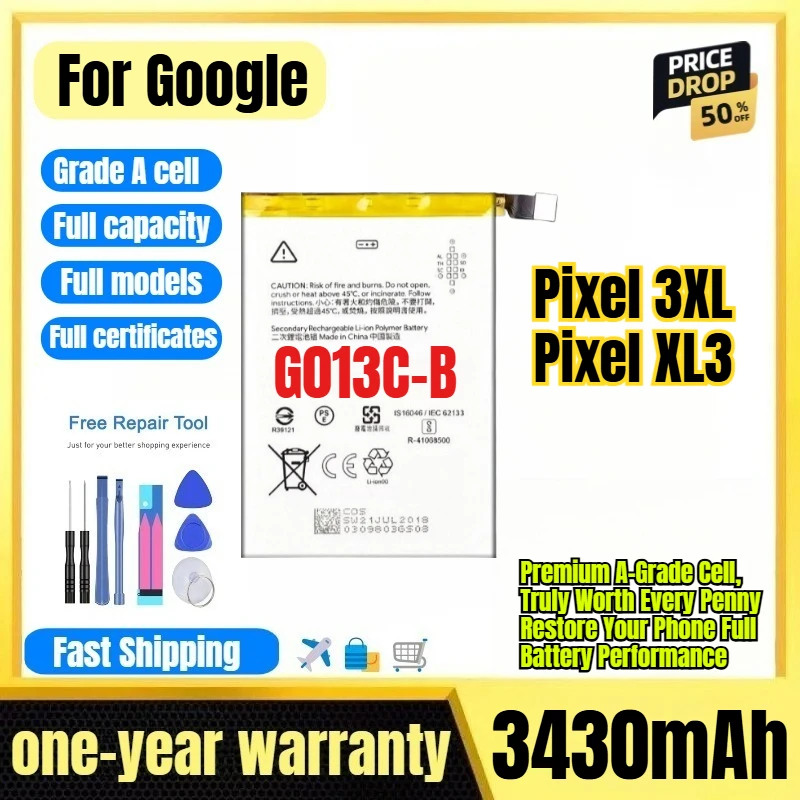 G013C-B for Google Pixel 3XL/Pixel XL3 Phone Battery 0 Cycle High Quality  Battery Replacement Bateria Grade A Cell with Tools