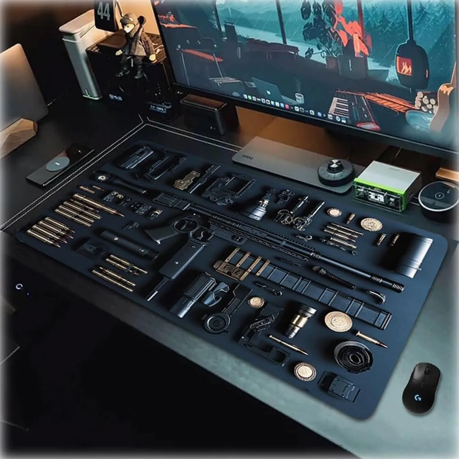 Gun Mouse Theme Computer-Tastatur-Pad, supergroßes Slip-Lock-Rand, Computer-Tastatur-Pad, Esports-Zubehör, Geschenk für Freunde