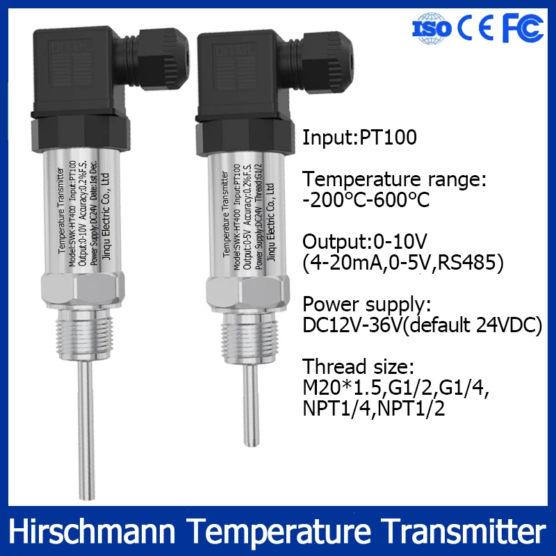 Intelligen Temperature Transmitter PT100 Thermistor Temperature Transducer 0-10V Output 24VDC Hirschmann RTD Temperature Sensor