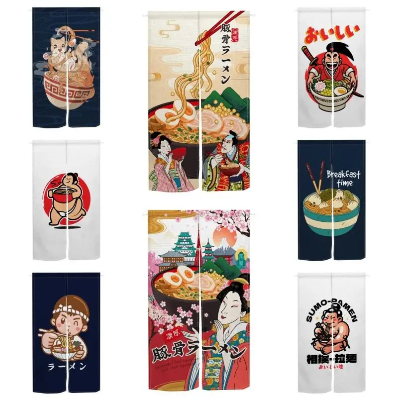 VIKAMA Japanese Ramen Ukiyo E Door Curtain Noren Partition No Drill Privacy Half Curtain for Restaurant Kitchen Home