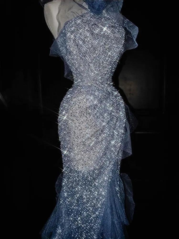 iny الترتر ثوب مسائي المرأة 2025 صباح جديد رداء الراقية مأدبة المضيف Fi الذيل الأزرق الشرب الدكتور العروس #3