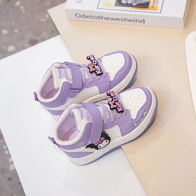 Sweet Cute Kuromi Anime High Top Casual Shoes Spring Autumn Sanrio Ins Kawaii Cartoon Leather Sneakers Lovely Gifts for Girls