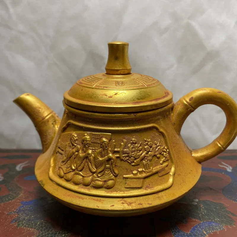 

Oath of the Peach Garden Gold Teapot Old Teapot Decoration Antique Home Decorations Copper Pot Bronze Collection Souvenir