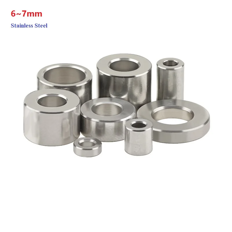 10/5/2pcs 6/6.1/6.2/6.3/6.5/7mm 304 Stainless Steel Bearing Bushing Unthread Hollow Casing Round Column Joint Spacer L=1-20mm