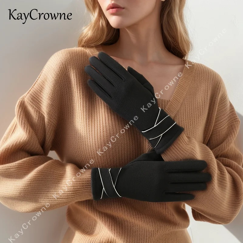 KayCrowne New Fashion Slim eleganckie wiatroszczelne rękawiczki do ekranów dotykowych zimowe rękawiczki damskie zamszowy pełny palec ogrzewacz dłoni