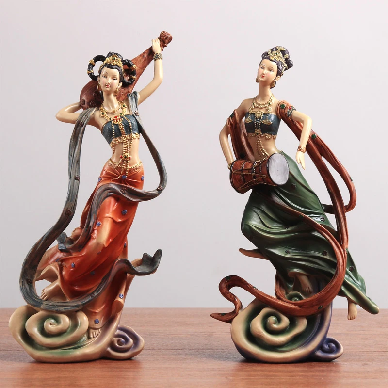 Chinese Dunhuang Feitian Goddess Zen Resin Ornaments Home Livingroom Desktop Sculpture Crafts Store Cabinet Figurines Decoration