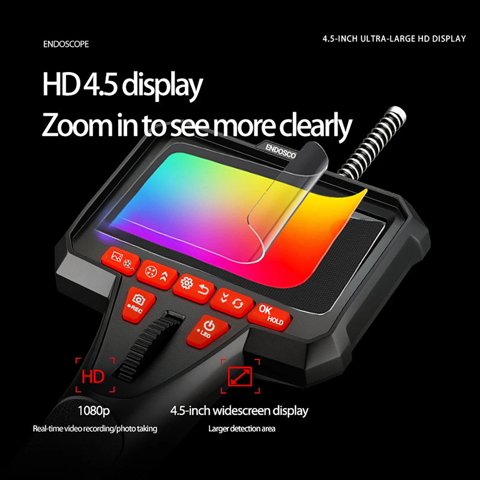 6.4mm 초소형 렌즈가 장착된 양방향 관절형 검사 카메라 1080P 4.3인치 LCD 보어스코프 카메라(자동차 배관용)