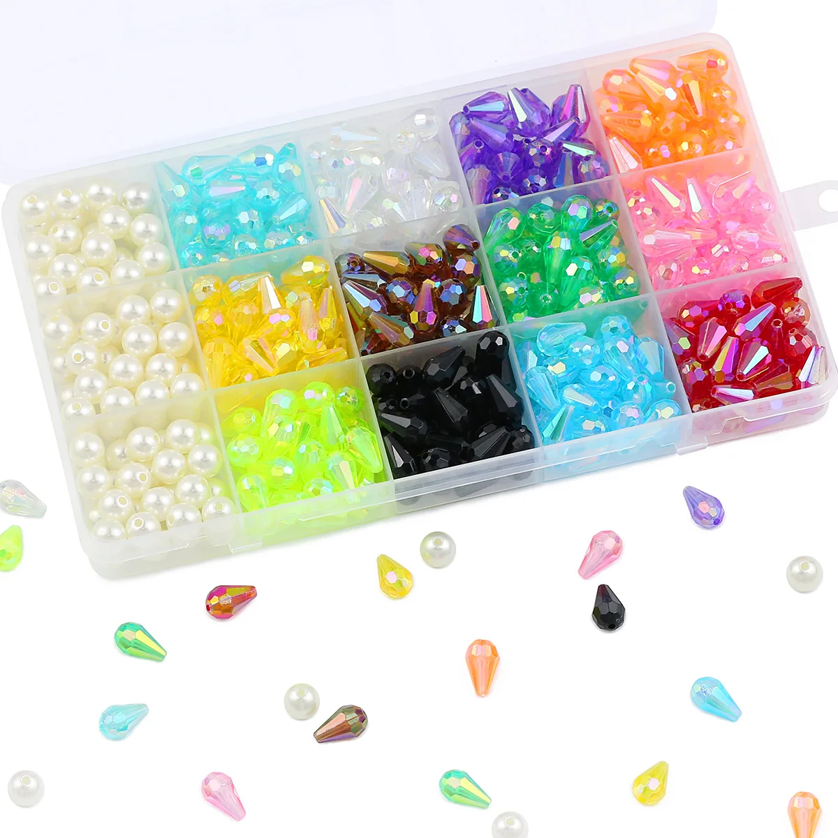 450pcs Acrylic Teardrop Beads Set With Elastic Cord 8mm Imitation Pearl For Diy Jewelry Making Bracelets Necklaces Accessories