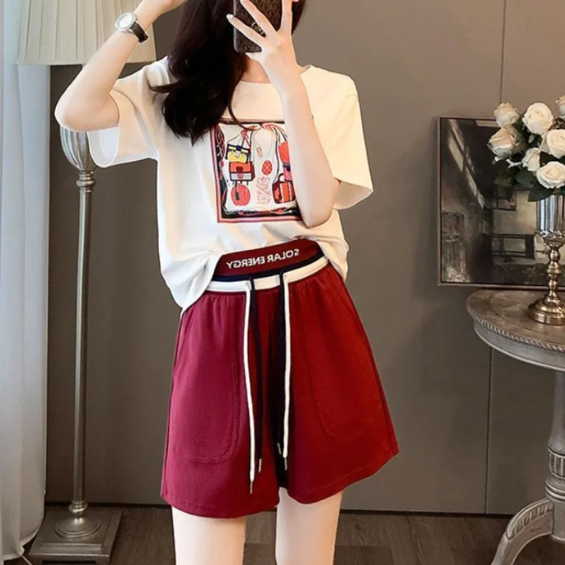 Summer Fashion 2024 Female Shorts Short Sleeve New Women\'s Sets Pieces Features Matching Full Cheap And Korean Style Offers Kit