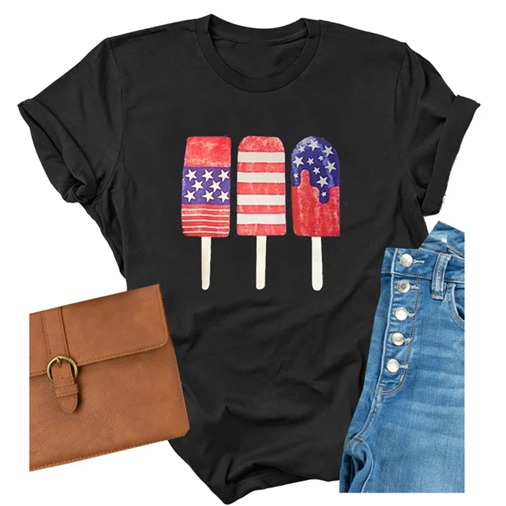 Funny Patriotic 4th of July Popsicle Graphic Tee Vintage Tshirt Independence Day Ice Cream T-shirt Women Fourth of July Shirt