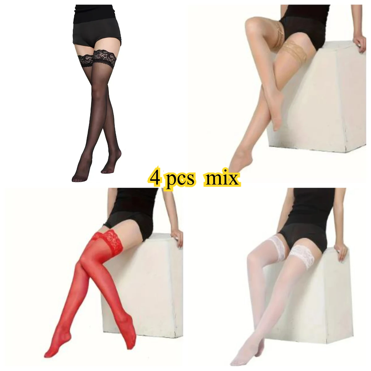 1/4 Pairs Lace Trim Thigh High Stockings Smooth Over The Knee Socks Women's Stockings & Hosiery girl
