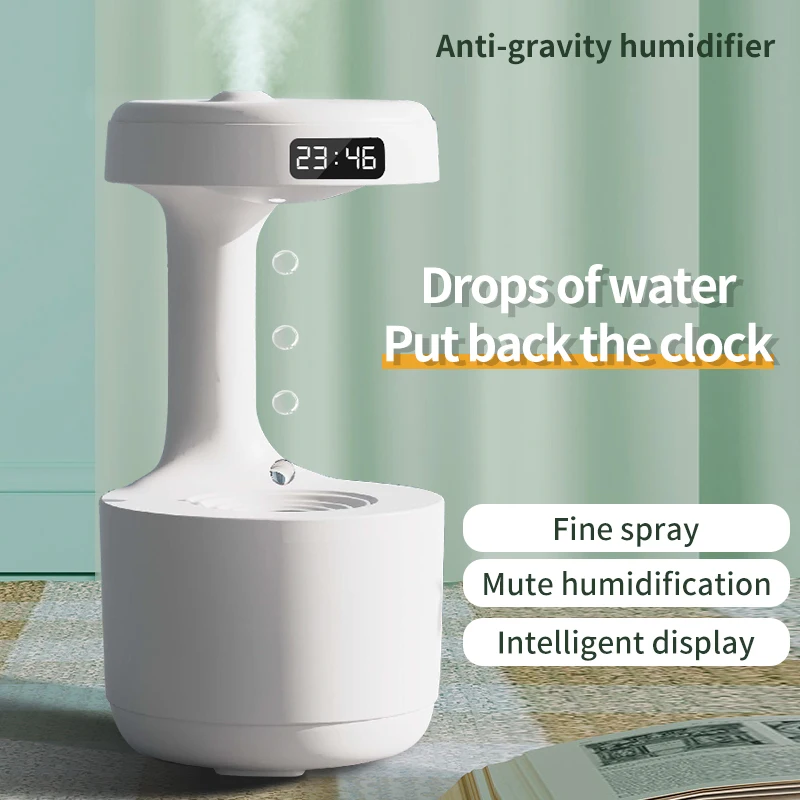 Humidificateur à gouttelettes d'eau anti-gravité avec affichage d'horloge LED, diffuseur d'aromathérapie USB, adapté aux chambres familiales