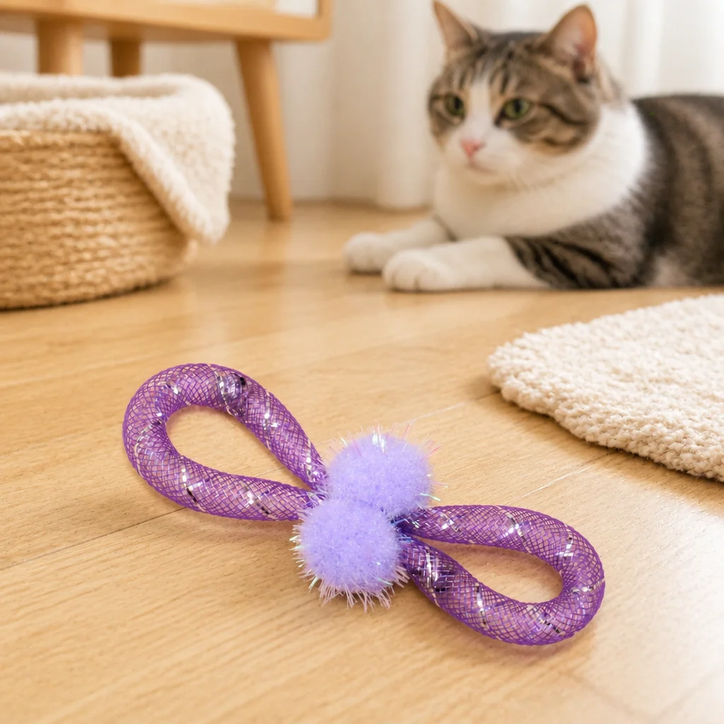Colorful Cat Teaser Toy Mesh Bowtie with Bell for Indoor Play Interactive Kitten Hunting Toy Durable Pet Exercise Supplies