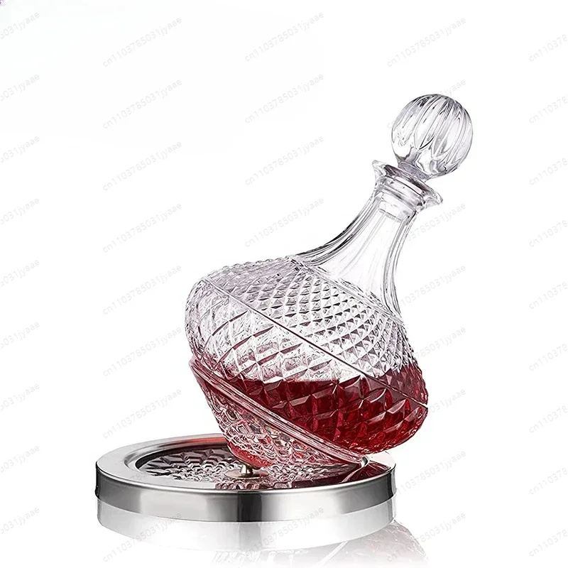 

Luxury Hand Made Elegant Engraved Crystal Glass Rotating Whiskey Wine Decanter in Gift Box with Lid